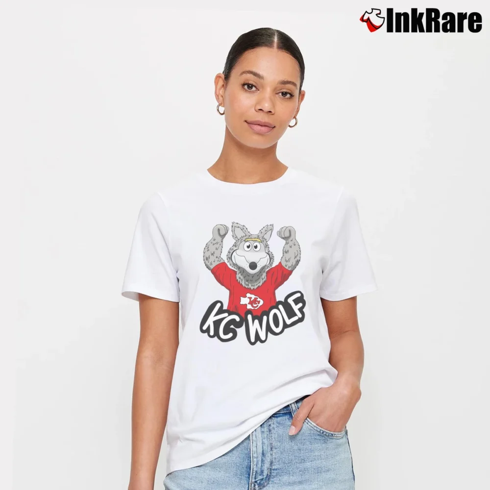 Women’s Kansas City Chiefs KC Wolf Mascot Football Fan Signature T-Shirt in white | Soft, Flattering Fit