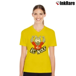 Women’s Kansas City Chiefs KC Wolf Mascot Football Fan V-Neck Tee in yellow | Chic Neckline, Soft Texture