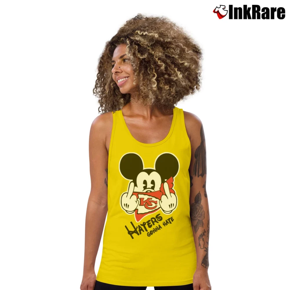Women’s Kansas City Chiefs Mickey Mouse Haters Gonna Hate Football Classic Tank Top in yellow | Lightweight, Movement-Friendly