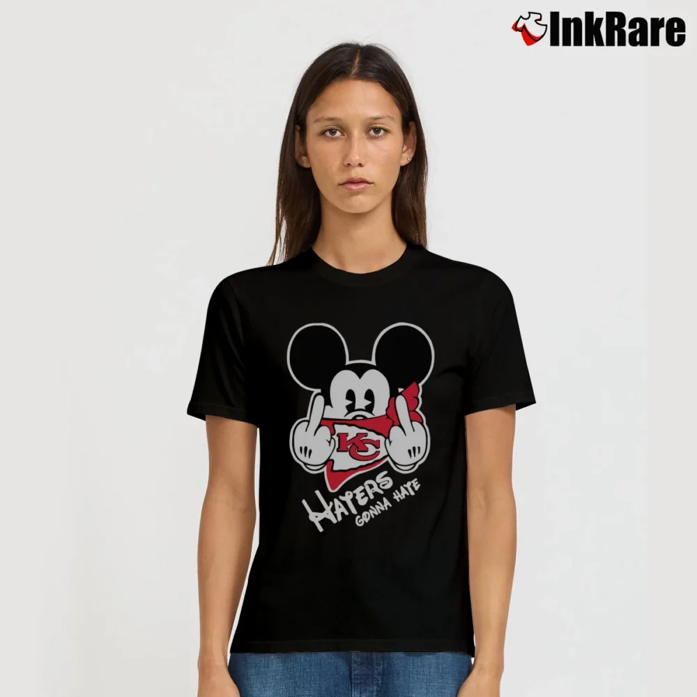 Women’s Kansas City Chiefs Mickey Mouse Haters Gonna Hate Football Signature T-Shirt in black | Soft, Flattering Fit