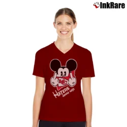 Women’s Kansas City Chiefs Mickey Mouse Haters Gonna Hate Football V-Neck Tee in maroon | Chic Neckline, Soft Texture