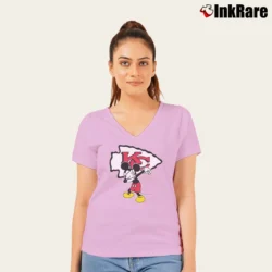 Women’s Kansas City Chiefs Mickey Mouse Super Bowl Fan V-Neck Tee in light pink | Chic Neckline, Soft Texture