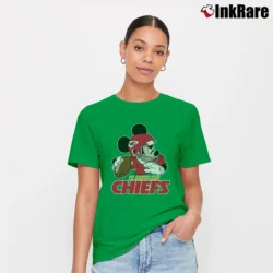 Women’s Kansas City Chiefs NFL Mickey Mouse Football Fan Signature T-Shirt in irish green | Soft, Flattering Fit