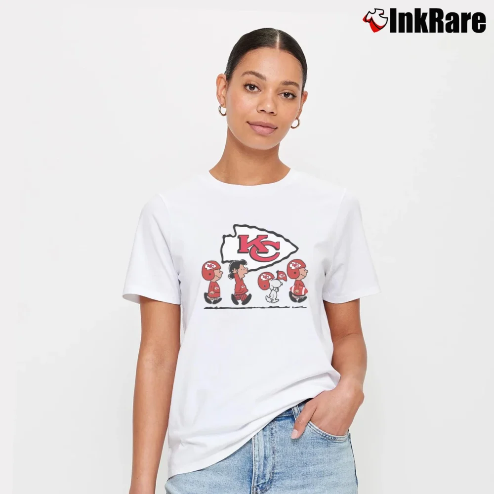 Women’s Kansas City Chiefs Snoopy And Charlie Brown Super Bowl Signature T-Shirt in white | Soft, Flattering Fit