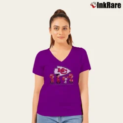 Women’s Kansas City Chiefs Snoopy And Charlie Brown Super Bowl V-Neck Tee in purple | Chic Neckline, Soft Texture