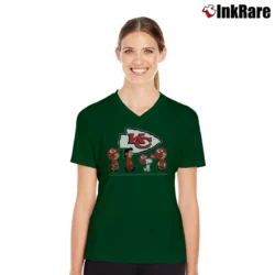 Women’s Kansas City Chiefs Snoopy Charlie Brown Super Bowl V-Neck Tee in forest green | Chic Neckline, Soft Texture
