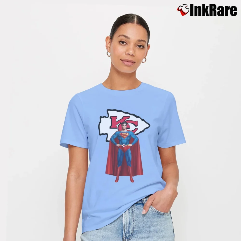 Women’s Kansas City Chiefs x Superman Logo Graphic Signature T-Shirt in light blue | Soft, Flattering Fit