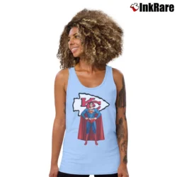 Women’s Kansas City Chiefs x Superman Logo Graphic Tank Top in light blue | Lightweight, Movement-Friendly