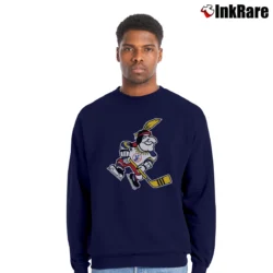 Men’s Kansas City Scouts Mascot Retro Hockey Graphic Crewneck Sweatshirt in navy | Cozy Fabric, Clean Style