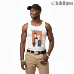 Karasuno Duo Minimal Manga Style Anime Shirt on white tank top for men graphic tee