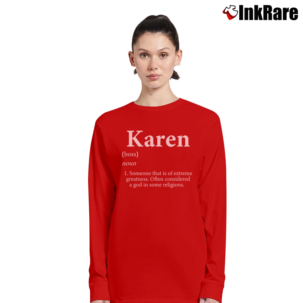 Women’s Karen Definition Personalized Gift Long-Sleeve Top in red | Sleek, Versatile, All-Season