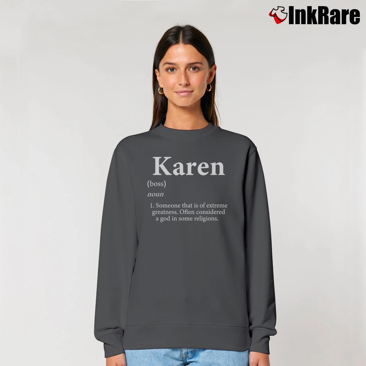 Women’s Karen Definition Personalized Gift Relaxed Sweatshirt in charcoal | Soft, Laid-Back Vibe