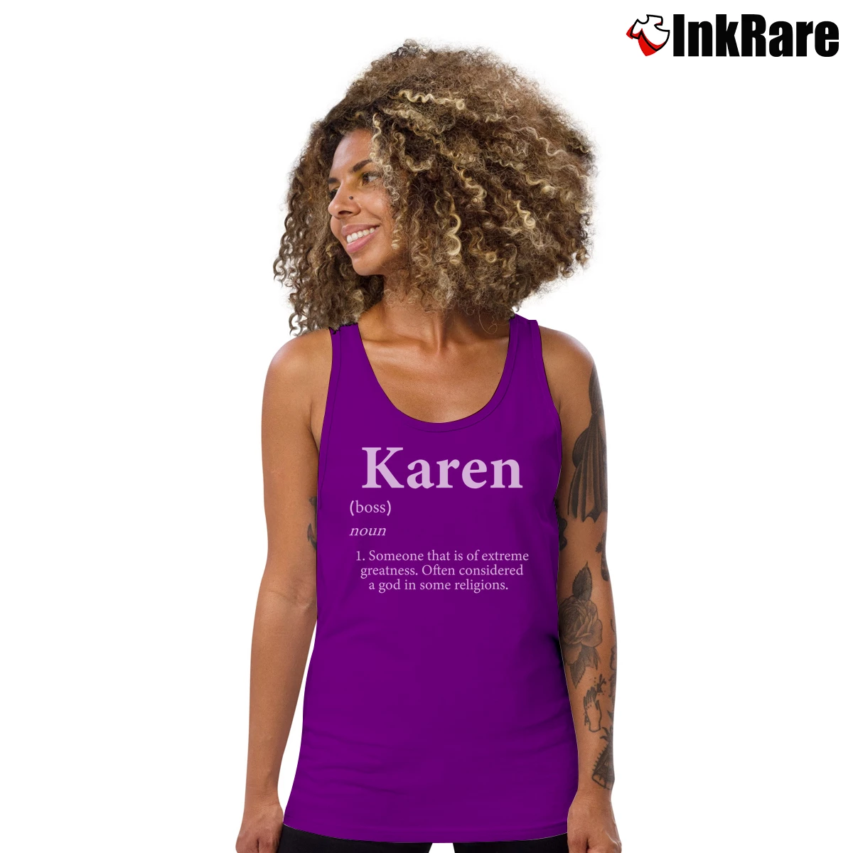 Women’s Karen Definition Personalized Gift Tank Top in purple | Lightweight, Movement-Friendly