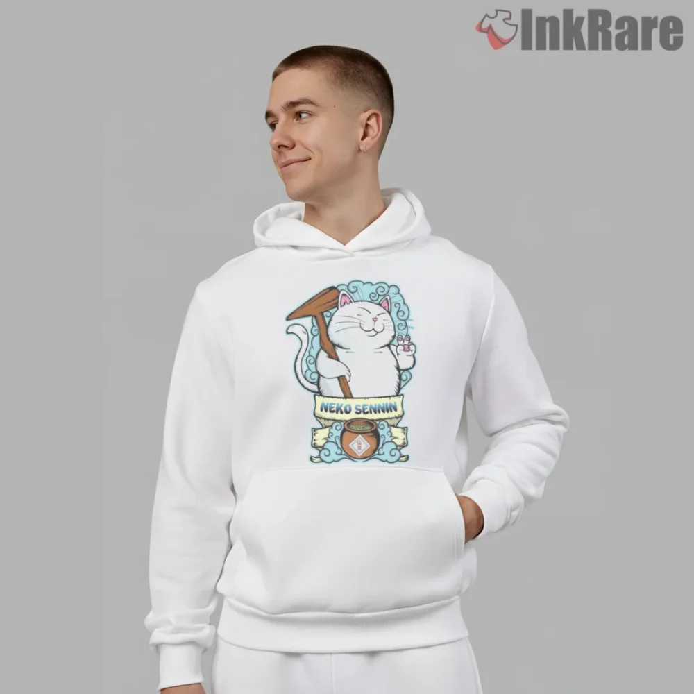 Karin Cat Hermit Sacred Tower Companion Shirt on white hoodie for men graphic tee