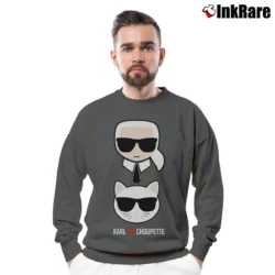 Men’s Karl Lagerfeld And Cat Graphic Crewneck Sweatshirt in charcoal | Cozy Fabric, Clean Style