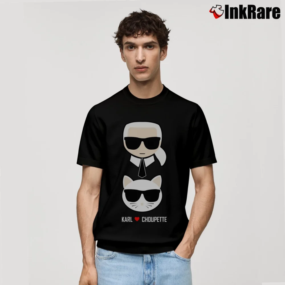 Men’s Karl Lagerfeld And Cat Graphic Classic T-Shirt in black | Soft, Breathable Everyday Wear
