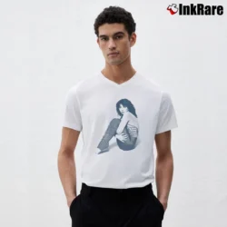Men’s Kate Bush Retro V-Neck Tee in white | Sharp, Breathable, Everyday Staple