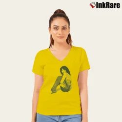 Women’s Kate Bush Retro V-Neck Tee in yellow | Chic Neckline, Soft Texture