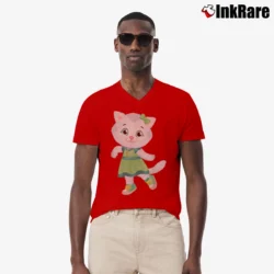 Men’s Katerina Kitty Cat V-Neck Tee in red | Sharp, Breathable, Everyday Staple
