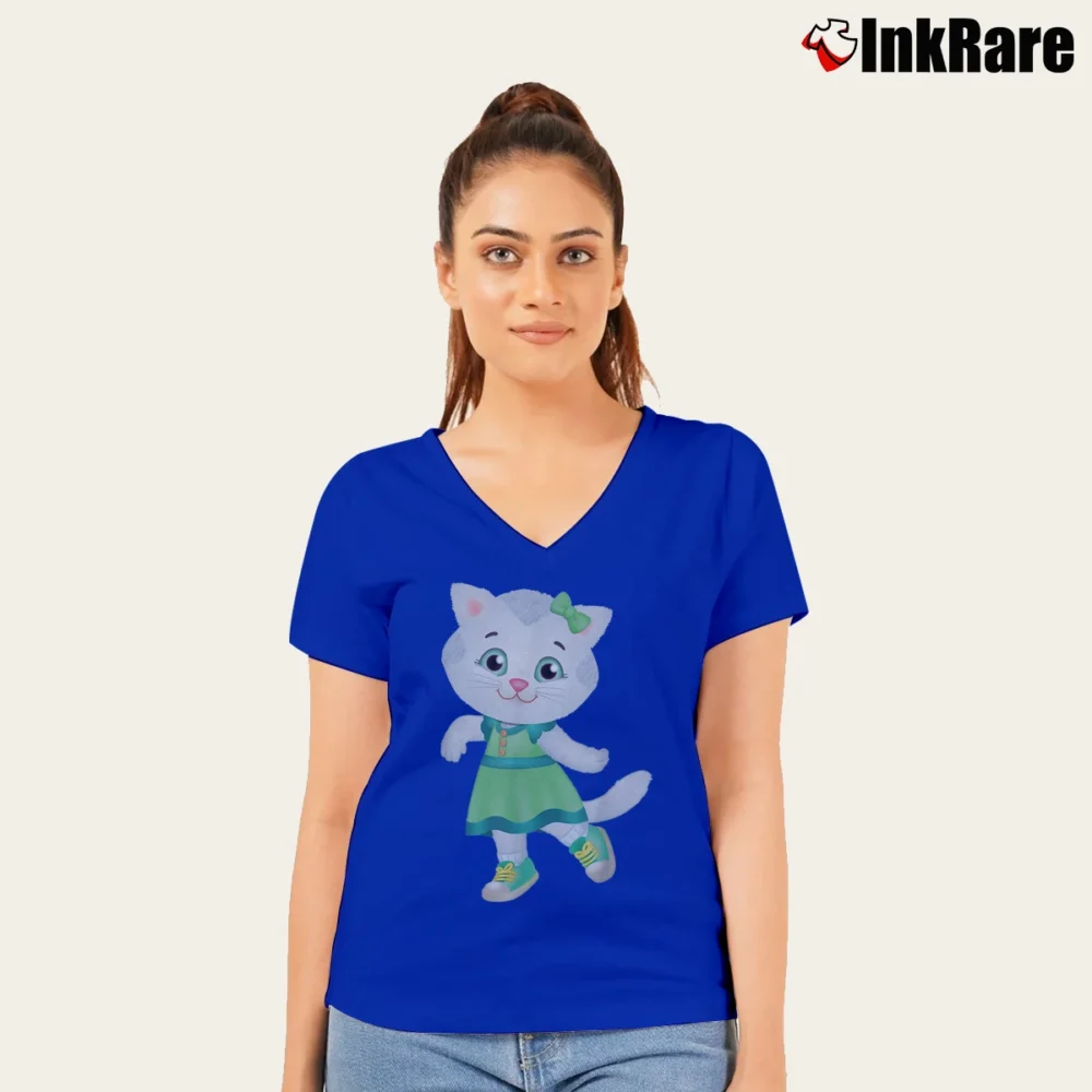 Women’s Katerina Kitty Cat V-Neck Tee in royal blue | Chic Neckline, Soft Texture
