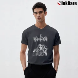 Men’s Katya Black Metal Parody Graphic V-Neck Tee in charcoal | Sharp, Breathable, Everyday Staple