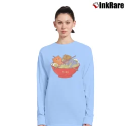 Women’s Kawaii Anime Cat Japanese Ramen Noodles Gift Long-Sleeve Top in light blue | Sleek, Versatile, All-Season