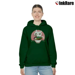 Women’s Kawaii Japanese Ramen Noodles Anime Cat Lover Gift Cozy Hoodie in forest green | Warm, Structured, Stylish