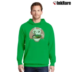 Men’s Kawaii Japanese Ramen Noodles Anime Cat Lover Gift Pullover Hoodie in irish green | Cozy, Durable, Modern Fit