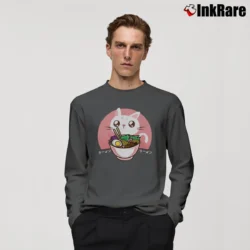 Men’s Kawaii Japanese Ramen Noodles Anime Cat Lover Gift Long-Sleeve Shirt in charcoal | Sleek, Lightweight, Year-Round Wear