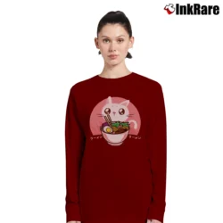 Women’s Kawaii Japanese Ramen Noodles Anime Cat Lover Gift Long-Sleeve Top in maroon | Sleek, Versatile, All-Season