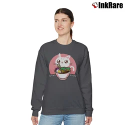 Women’s Kawaii Japanese Ramen Noodles Anime Cat Lover Gift Relaxed Sweatshirt in charcoal | Soft, Laid-Back Vibe