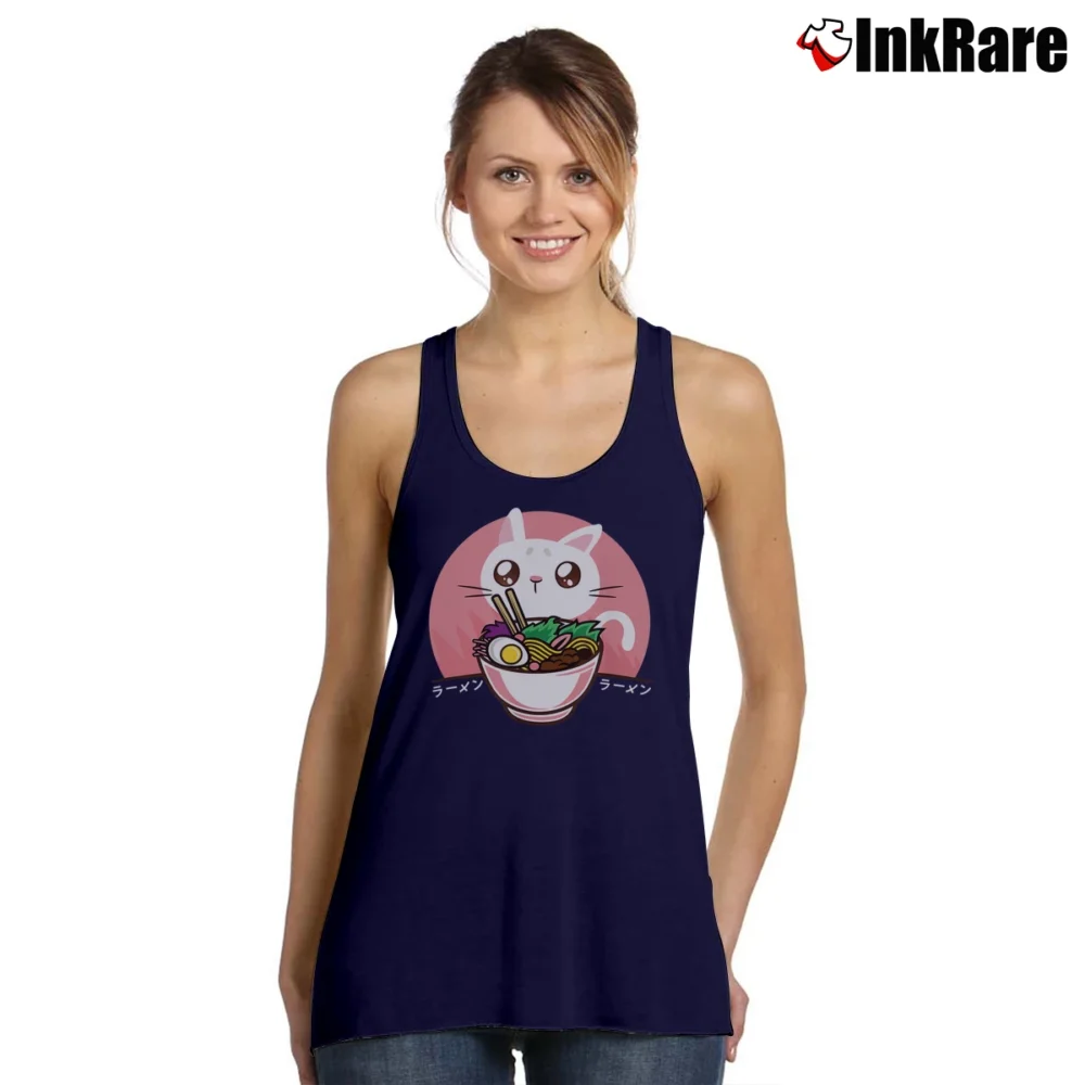 Women’s Kawaii Japanese Ramen Noodles Anime Cat Lover Gift Tank Top in navy | Lightweight, Movement-Friendly
