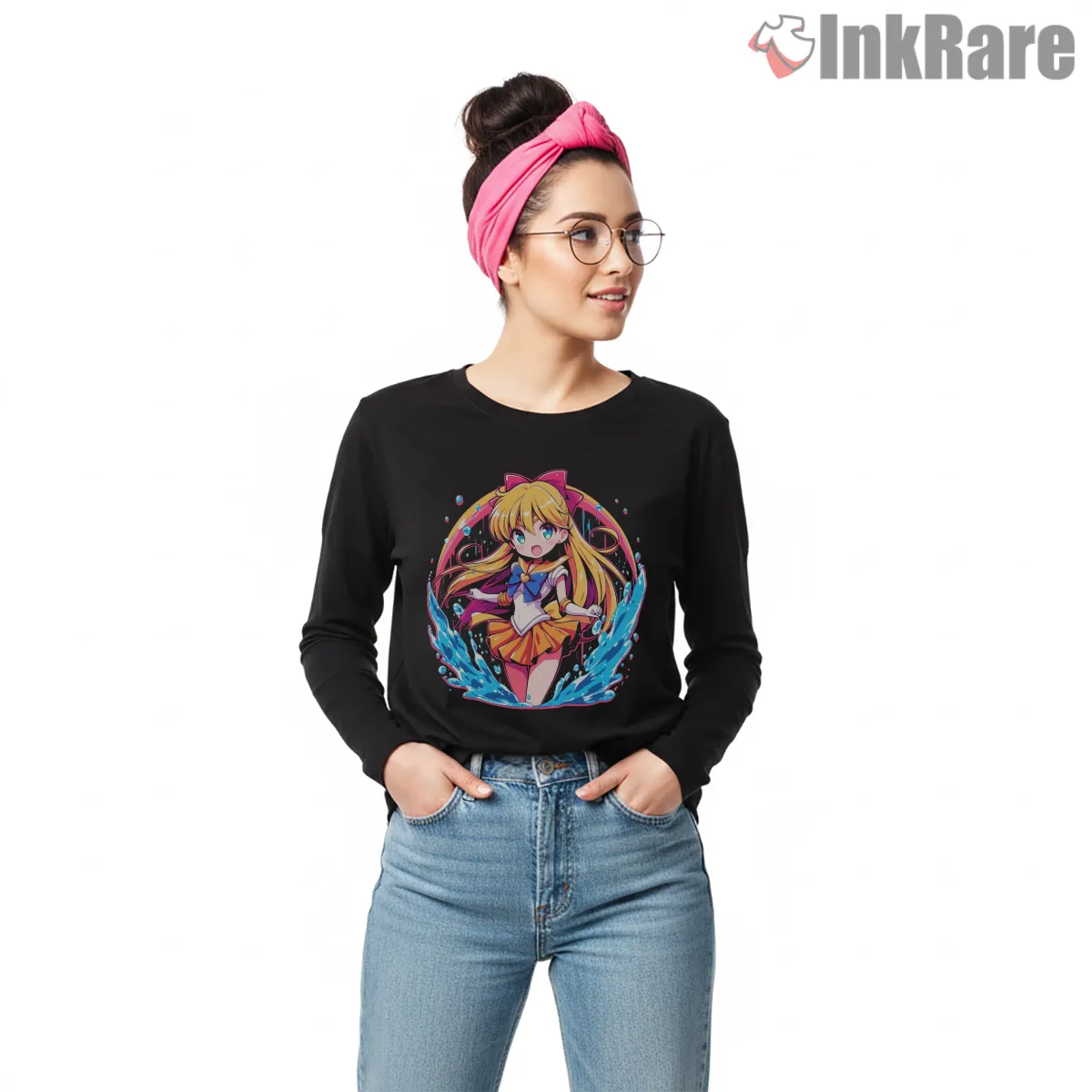 Kawaii Sailor Venus Water Splash Anime Shirt on black long sleeve shirt for women graphic tee