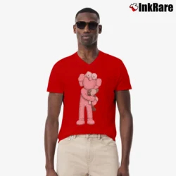 Men’s Kaws Kaws X Uniqlo Pink Mascot V-Neck Tee in red | Sharp, Breathable, Everyday Staple