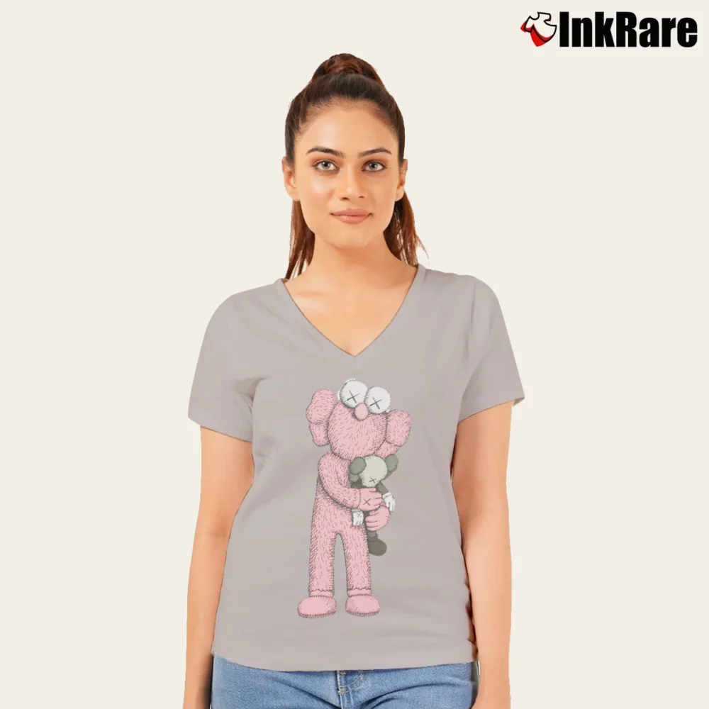 Women’s Kaws Kaws X Uniqlo Pink Mascot V-Neck Tee in sport grey | Chic Neckline, Soft Texture