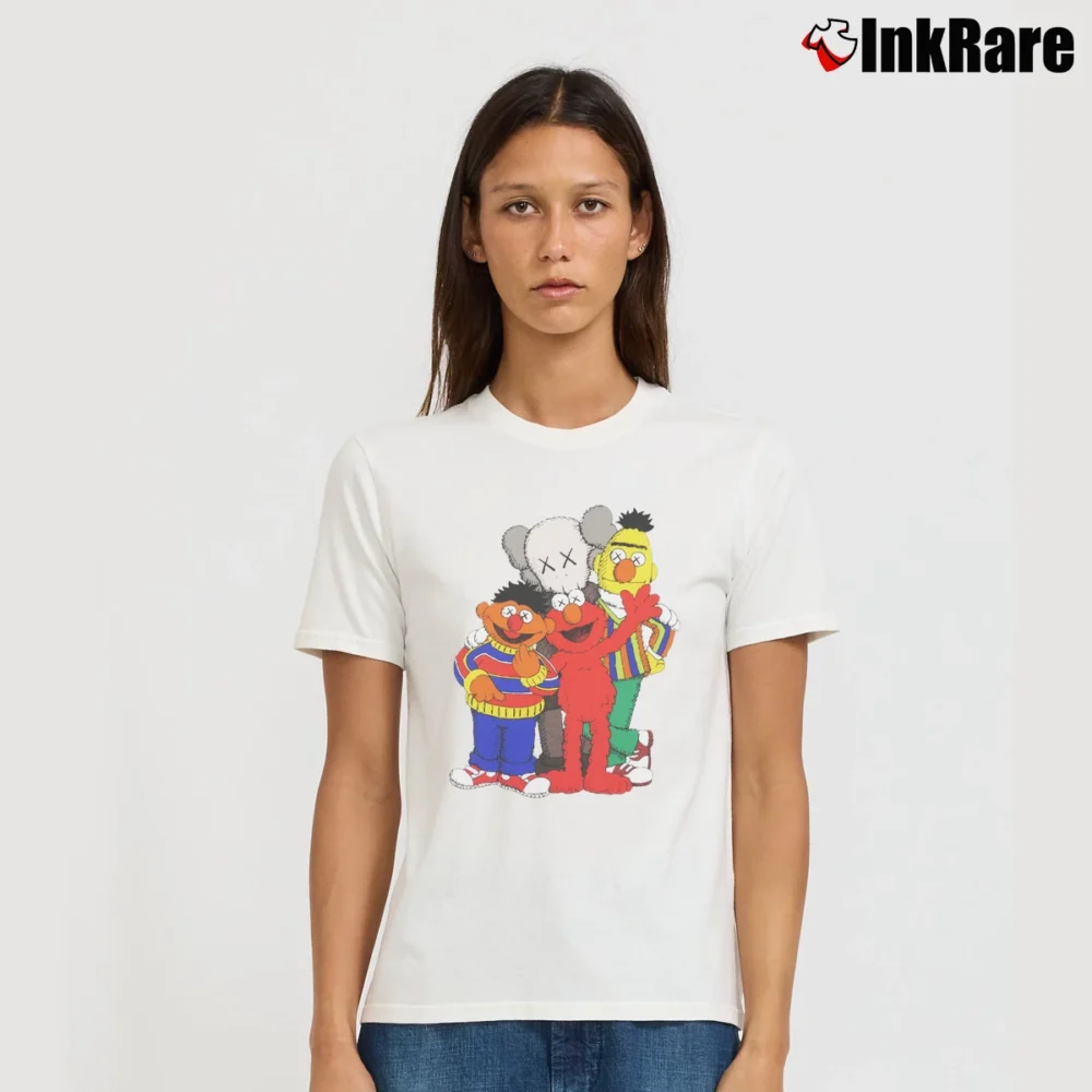 Women’s Kaws Sesame Street Family Signature T-Shirt in white | Soft, Flattering Fit