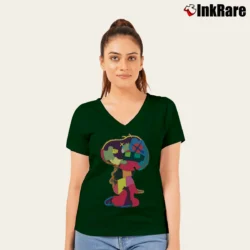 Women’s Kaws Snoopy Companion Art V-Neck Tee in forest green | Chic Neckline, Soft Texture
