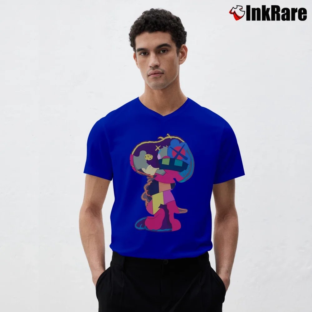 Men’s Kaws Snoopy Companion Art V-Neck Tee in royal blue | Sharp, Breathable, Everyday Staple