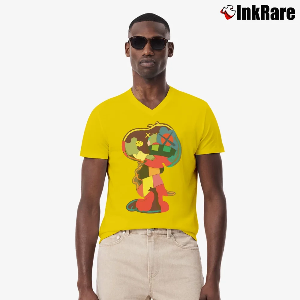 Men’s Kaws Snoopy Companion Art V-Neck Tee in yellow | Sharp, Breathable, Everyday Staple