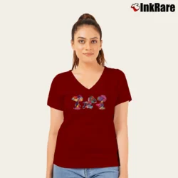 Women’s Kaws Snoopy Unisex V-Neck Tee in maroon | Chic Neckline, Soft Texture
