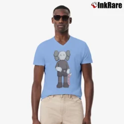 Men’s Kaws Uniqlo Companion SS19 Pink V-Neck Tee in light blue | Sharp, Breathable, Everyday Staple