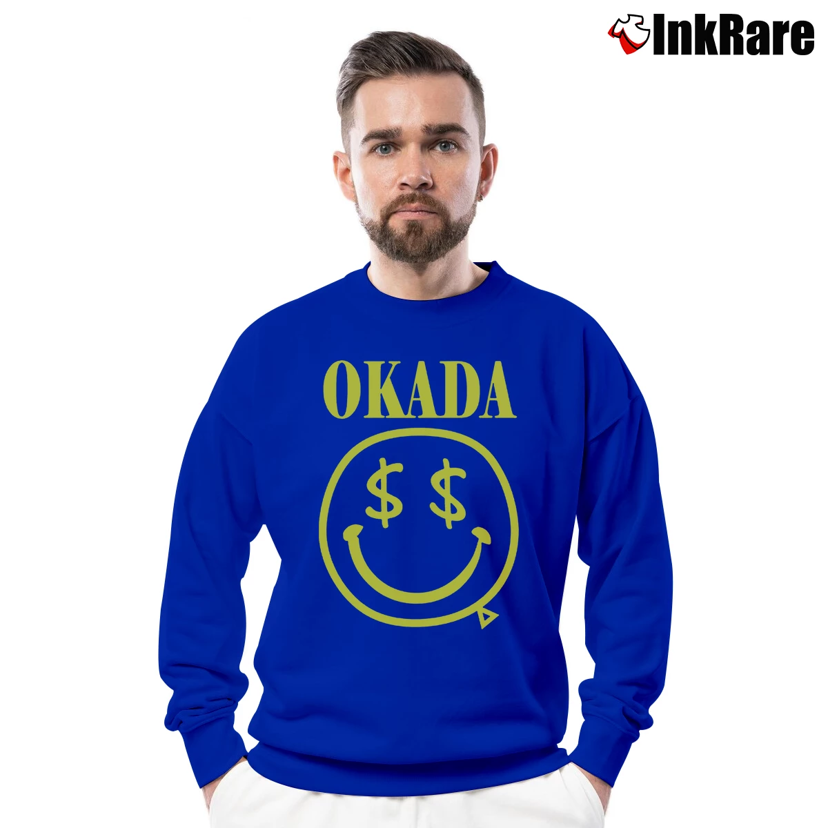 Kazuchika Okada Nirvana Parody Men’s Crewneck Sweatshirt in royal blue – Soft & Durable Men’s Kazuchika Okada Nirvana Parody Crewneck Sweatshirt in royal blue | Cozy Fabric, Clean Style