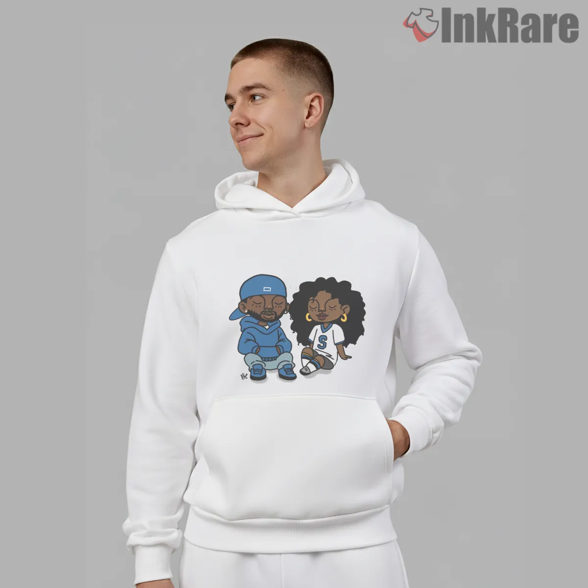 Kdot And Solana Cute Cartoon Couple Blue Hoodie Hoodie White Kdot And Solana Cute Cartoon Couple Blue Hoodie Shirt on white hoodie for men graphic tee