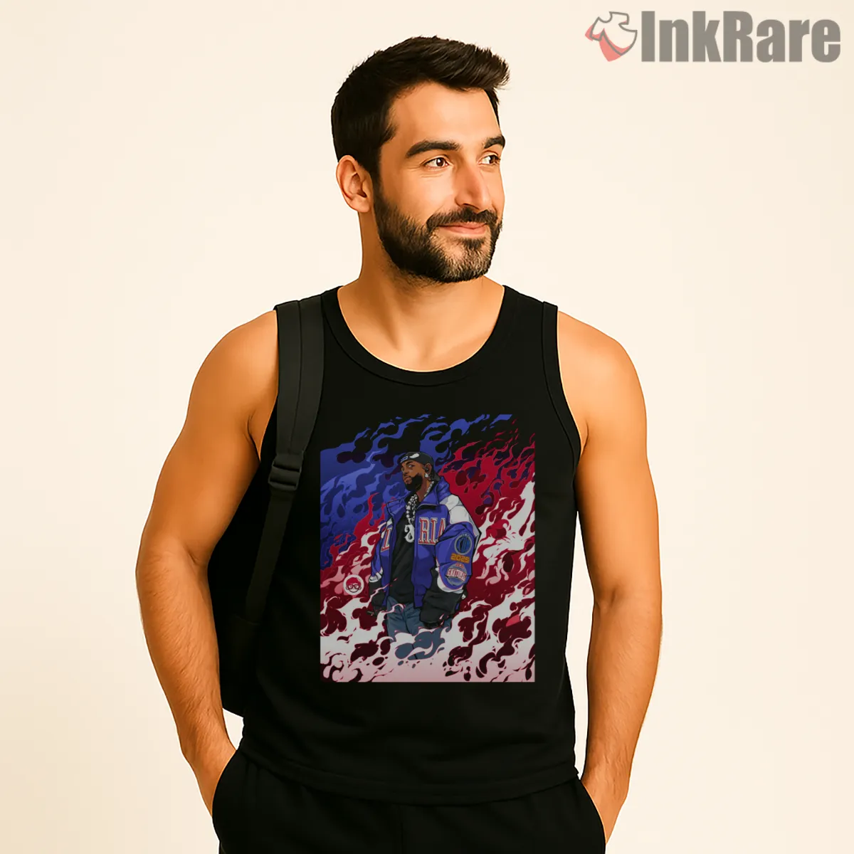 Kdot Fiery Jacket Street Pose Illustration Tank Top Black Kdot Fiery Jacket Street Pose Illustration Shirt on black tank top for men graphic tee