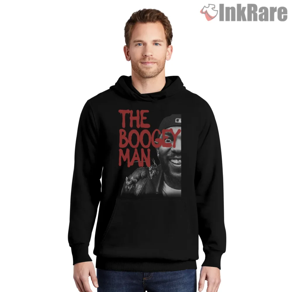 Kdot The Boogeyman Grin Rap Legend Shirt on black hoodie for men graphic tee