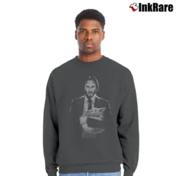 Men’s Keanu Reeves Baby Yoda Funny Star Wars Crewneck Sweatshirt in charcoal | Cozy Fabric, Clean Style