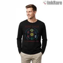 Keep Calm Its Morphin Time Ranger Symbol Shirt on black long sleeve shirt for men graphic tee
