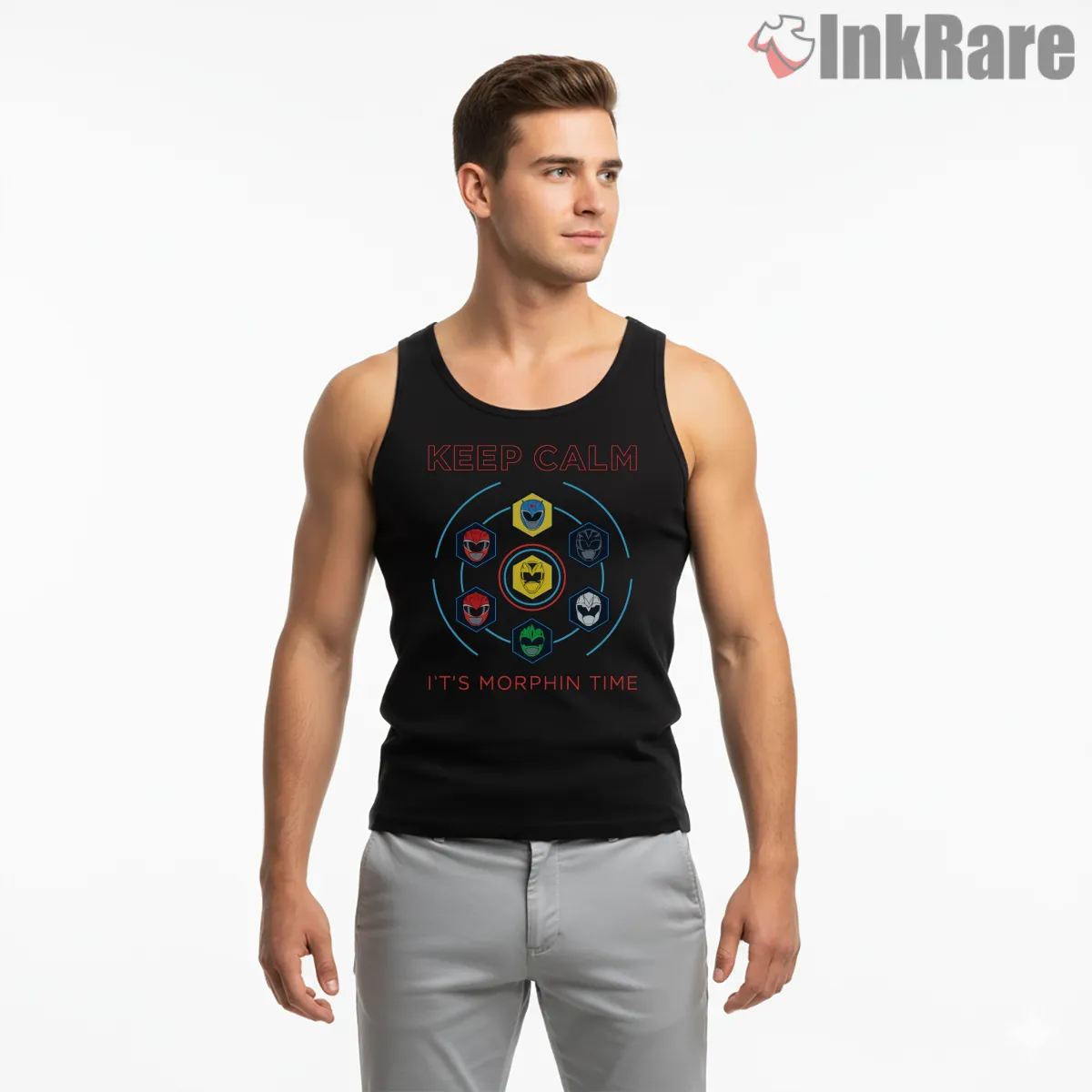 Keep Calm Its Morphin Time Ranger Symbol Shirt on black tank top for men graphic tee