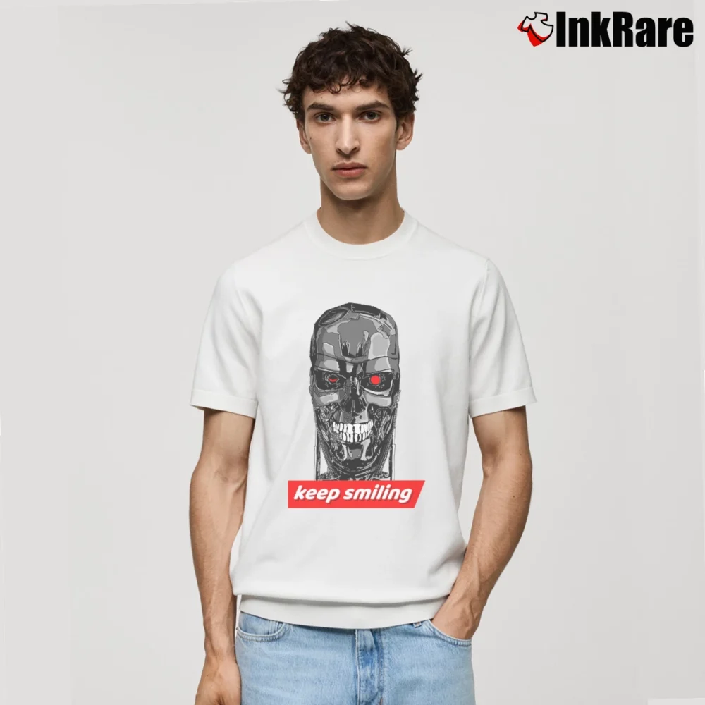 Men’s Keep Smiling The Terminator Classic T-Shirt in white | Soft, Breathable Everyday Wear