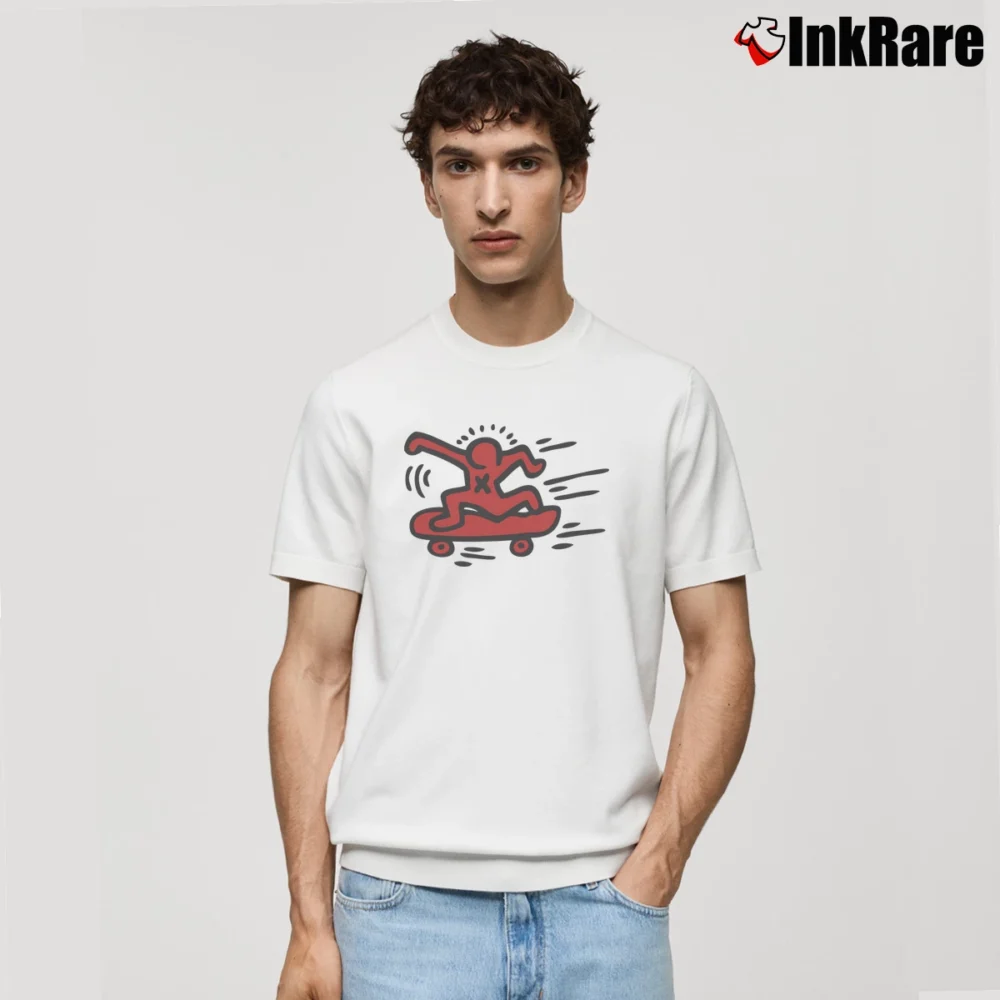 Men’s Keith Haring Lacoste Skater Graphic Classic T-Shirt in white | Soft, Breathable Everyday Wear